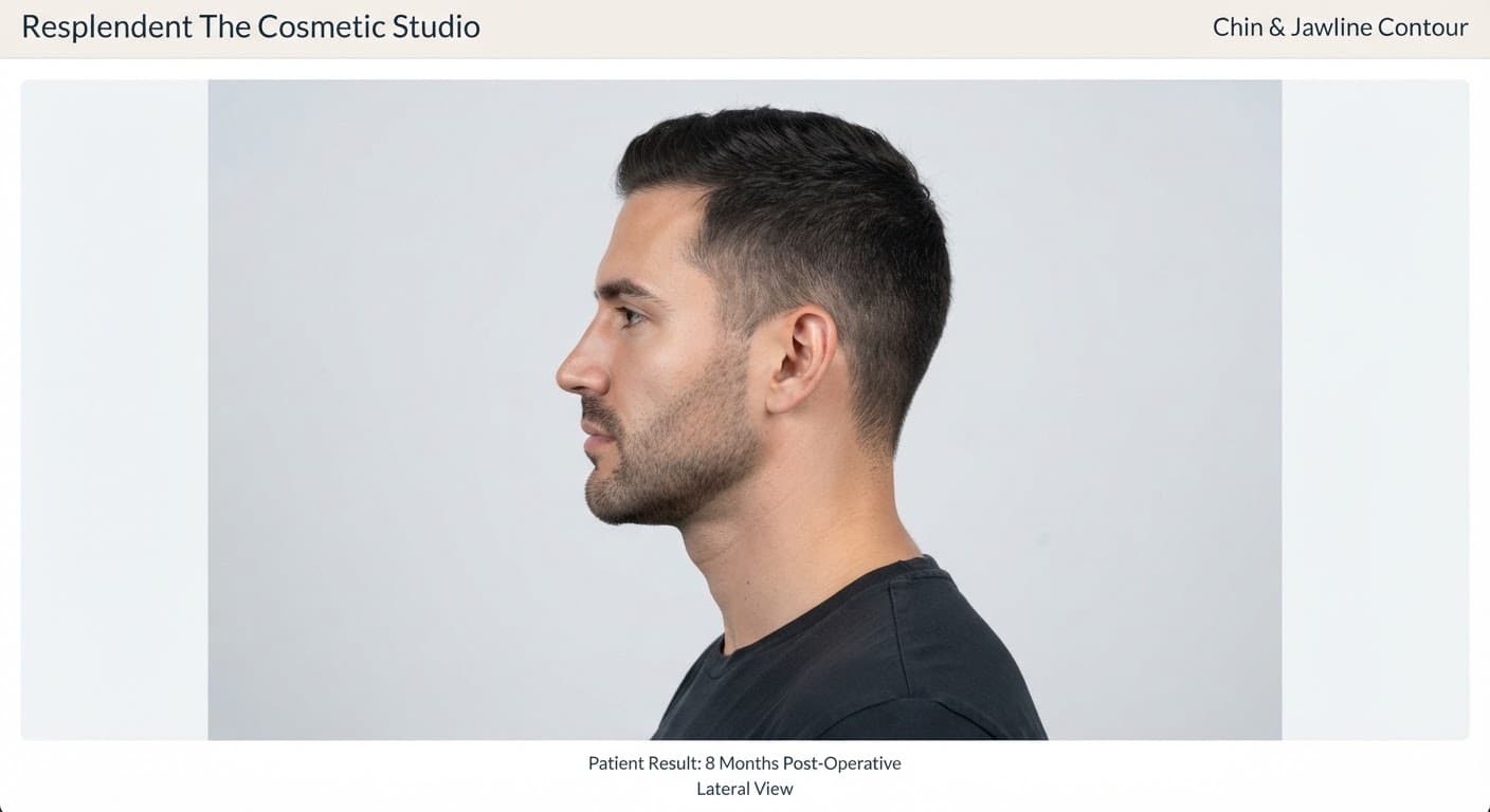 Sharp masculine jawline 8 months after contouring