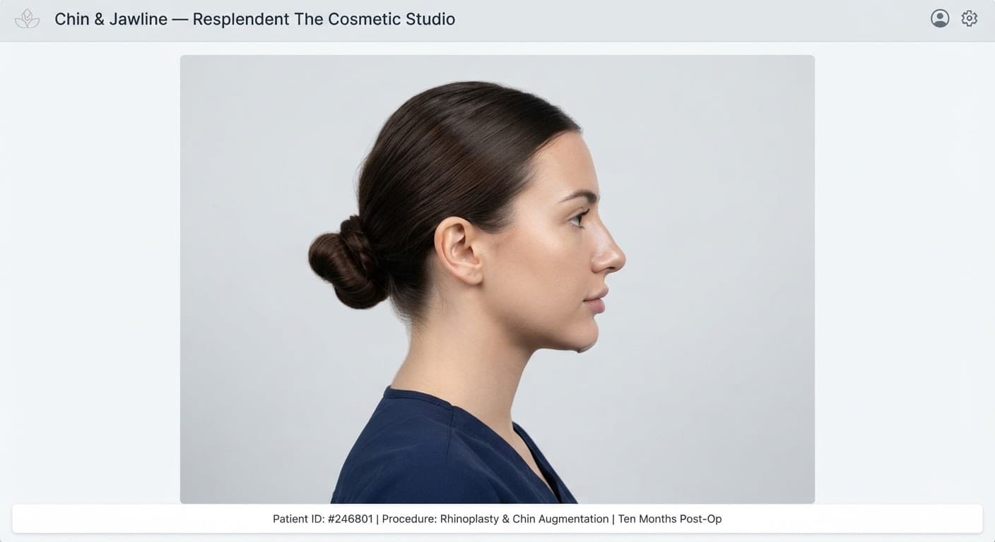Balanced profile after rhinoplasty and chin implant