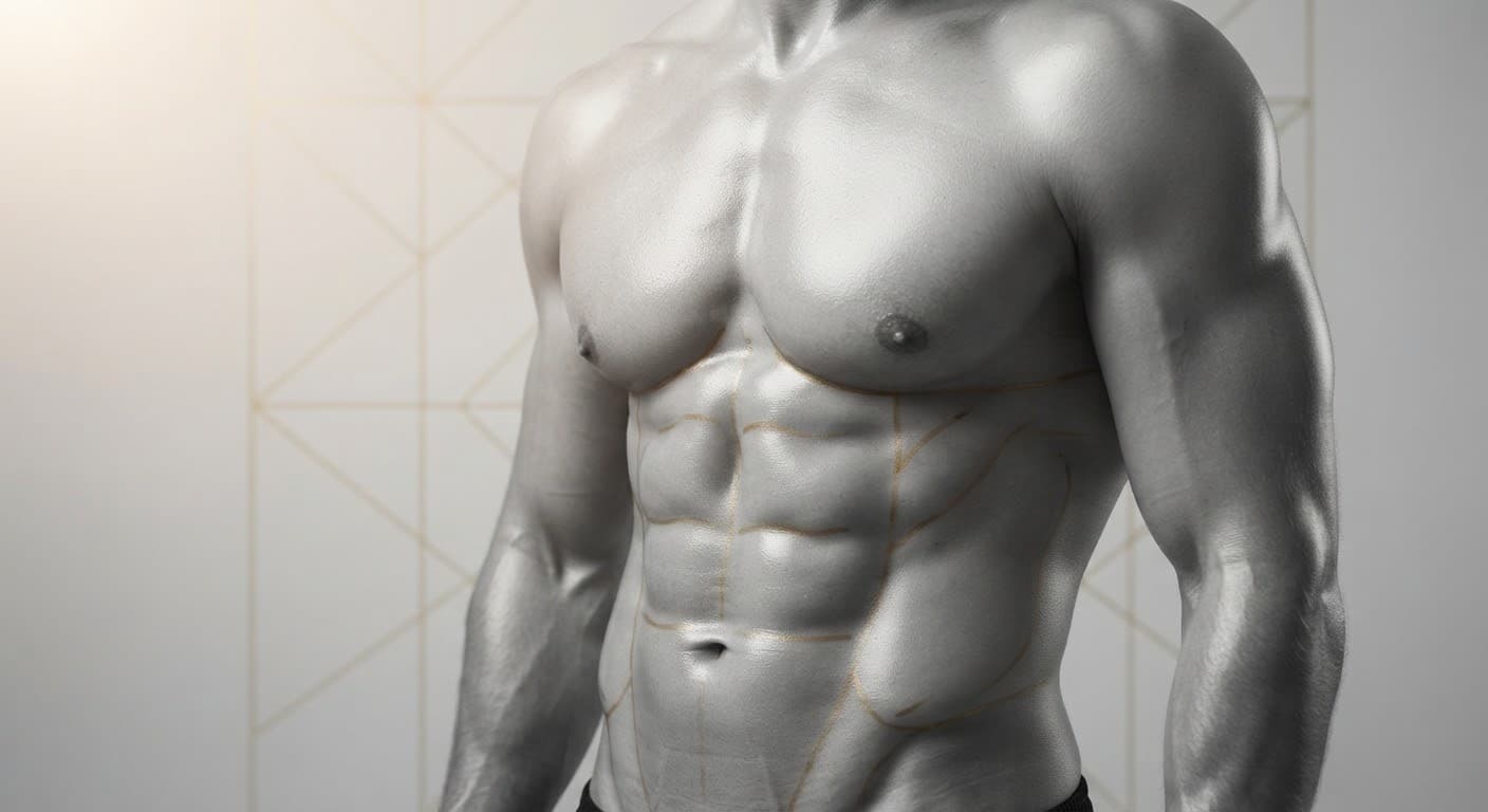 Contoured male torso with defined abdominal etching