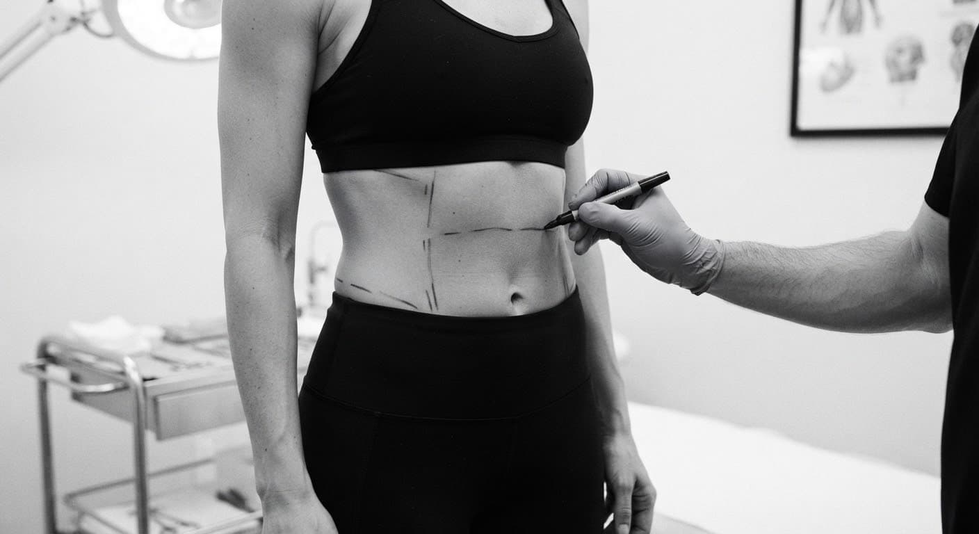 Female waist with golden ratio contour markings
