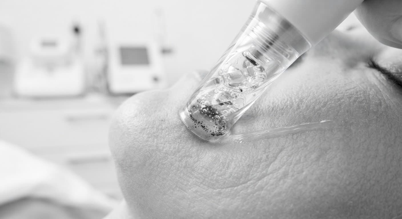 Spiral tip of the HydraFacial wand on skin
