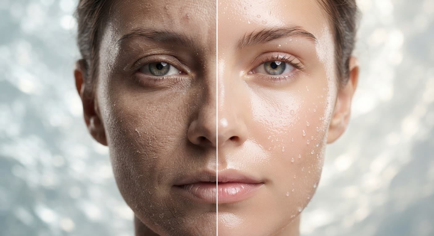 Dull skin transformed into dewy skin